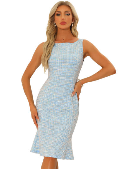 Allegra K - Summer Sleeveless Elegant Tweed Dress