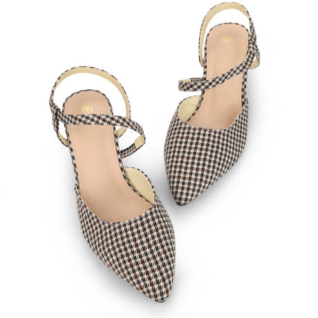 Allegra K- Houndstooth Slip on Chunky Heels Mules