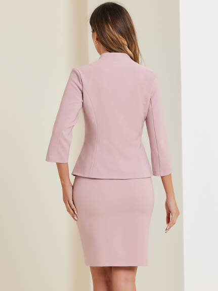 Allegra K - Notched Collar Blazer Midi Pencil Skirt Suit