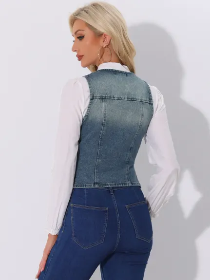 Allegra K- V veste en Jean délavé