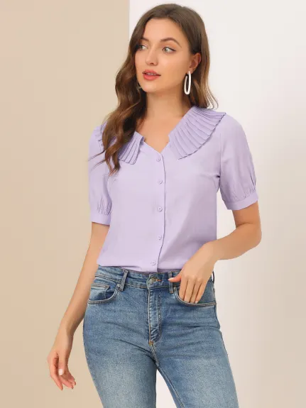 Allegra K - Casual Pleated Collar Button Front Shirt