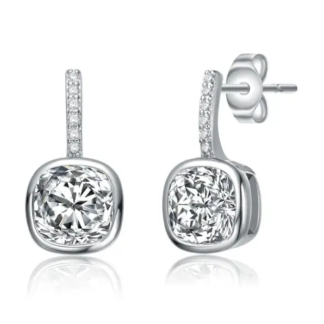 Rachel Glauber Boucles d'oreilles linéaires à tige carrées plaquées or blanc avec zircone cubique transparente