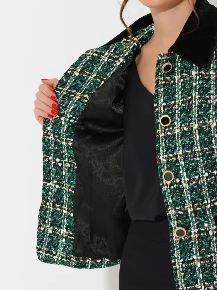 Allegra K- Elegant Velvet Collared Plaid Tweed Blazer