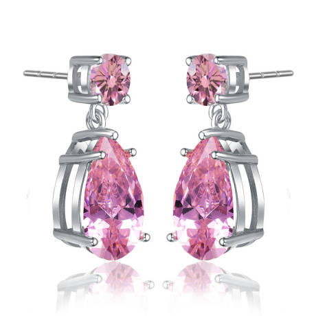 Genevive Sterling Silver White Gold Plated with Colored Cubic Zirconia Accent Drop Earrings