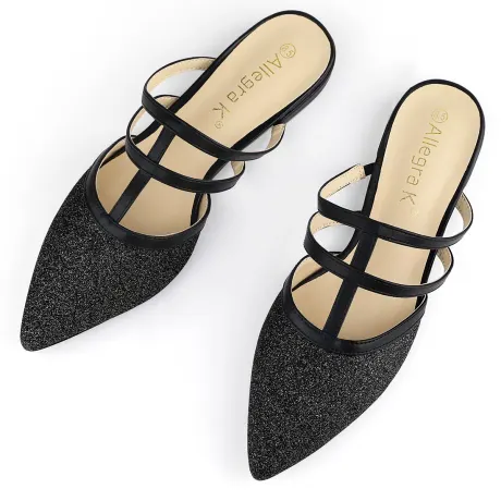 Allegra K- paillettes à bout pointu Flats Mules or