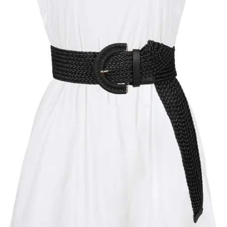 Allegra K- Wide Woven Braided Chunky Buckle Belt