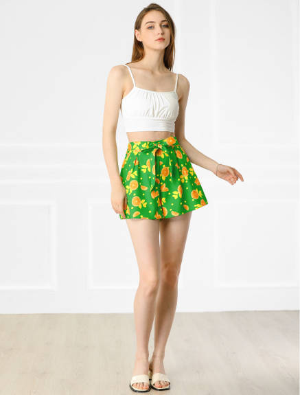 Allegra K - Printed Elastic Tie Waist Summer Beach Shorts