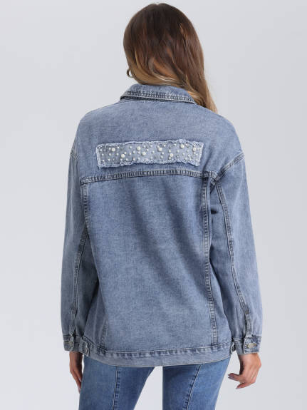 Allegra K - Button Up Long Sleeve Denim Jacket