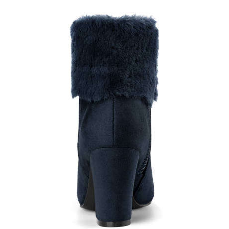 Allegra K- Faux Fur Block Heel Winter Ankle Boots