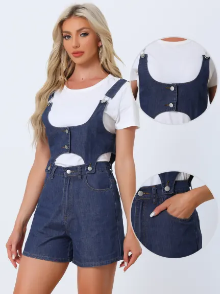 Allegra K - Denim Casual Detachable 2 Piece Set Romper