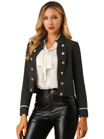 Allegra K- Stand Collar Front Button Decor Jacket