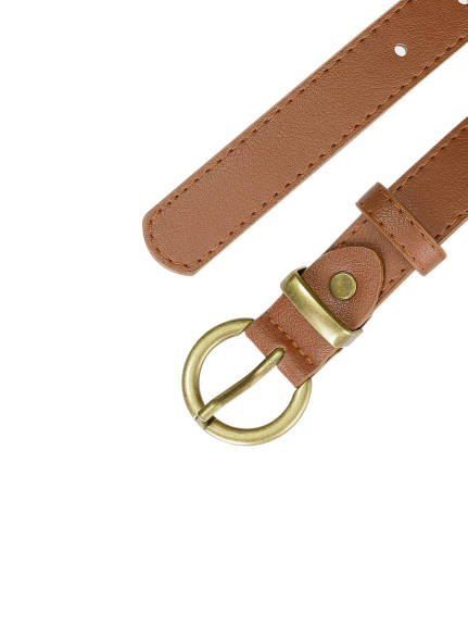 Allegra K- PU Leather Bronze Metal Pin Buckle Thin Waist Belt