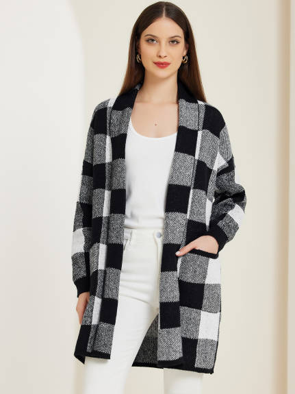 Allegra K - Plaid Open Front Sweater Cardigan