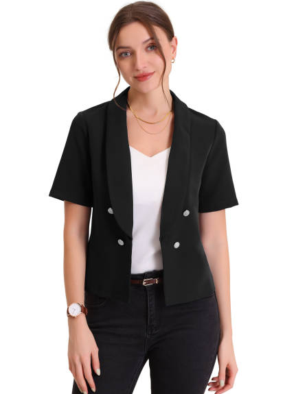 Allegra K- Shawl Collar Open Front Short Sleeve Suit Blazer