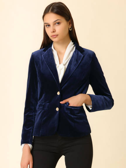 Allegra K- Notched Lapel Velvet Blazer