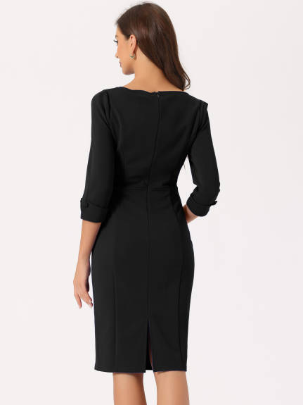 Allegra K- 3/4 Sleeve Sweetheart Neck Slim Pencil Dress