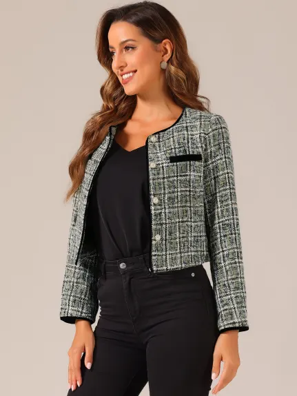 Allegra K- veste courte à carreaux en Tweed