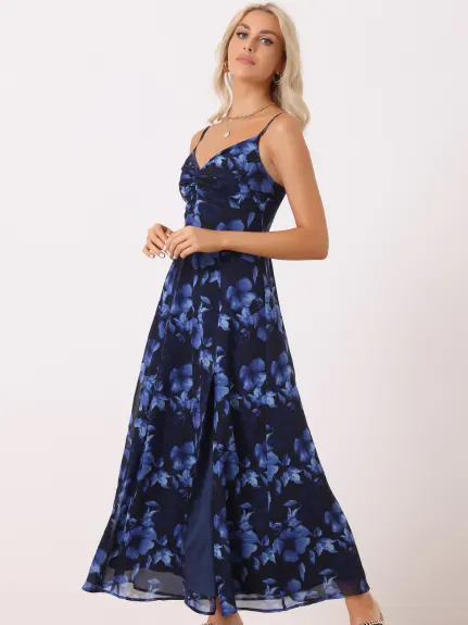 Allegra K- Sweetheart Neck Split Maxi Dress