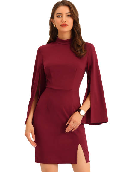 Allegra K- Split Sleeve Slim Fit Mini Bodycon Dress