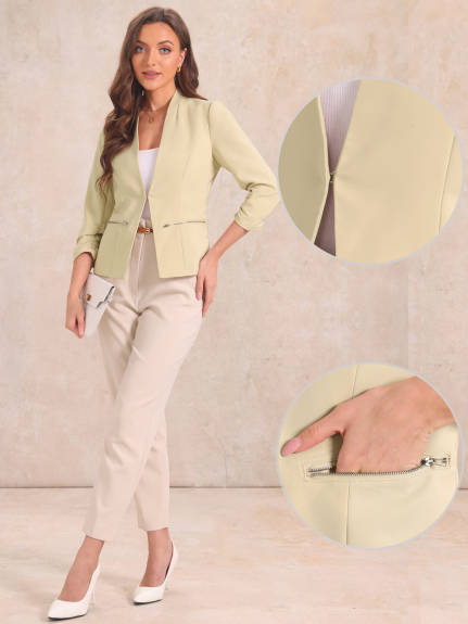 Allegra K- 3/4 Sleeved Open Front Suit Blazer