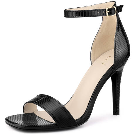 Allegra K - Square Toe Buckle Ankle Strap Heeled Sandals