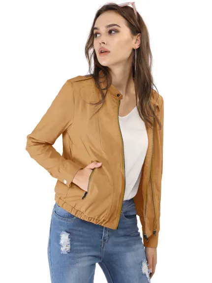 Allegra K- Lightweight Stand Collar Biker Moto Jacket