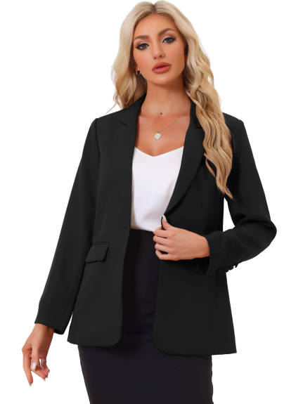 Allegra K- One Button Open Front Suit Blazer