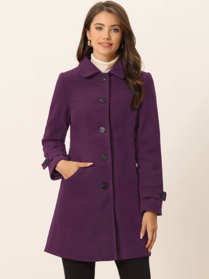 Allegra K- Peter Pan Collar Outwear Trench Peacoat