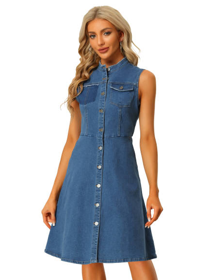 Allegra K- Sleeveless Distressed Jean Denim Midi Dress