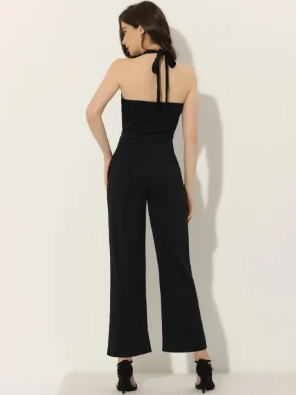 Allegra K - Halter Tie Backless High Waist Jumpsuit