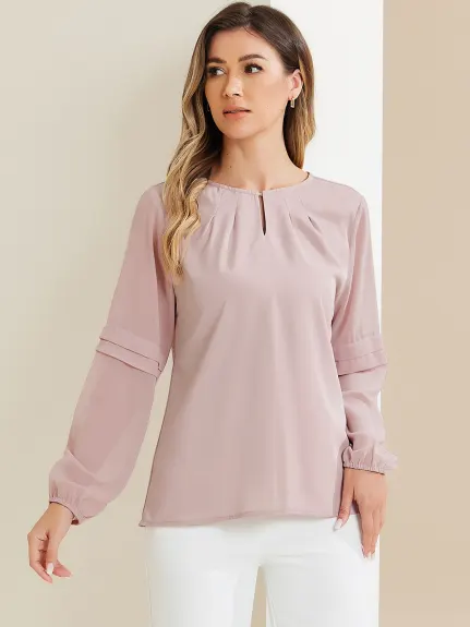 Allegra K- Long Sleeve Keyhole Neck Blouse Top