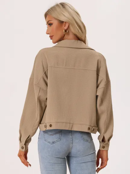 Allegra K- Waffle Shacket Drop Shoulder Jackets