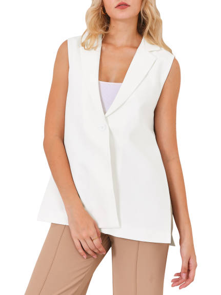 Hobemty - Sleeveless Notched Lapel Blazer Vest