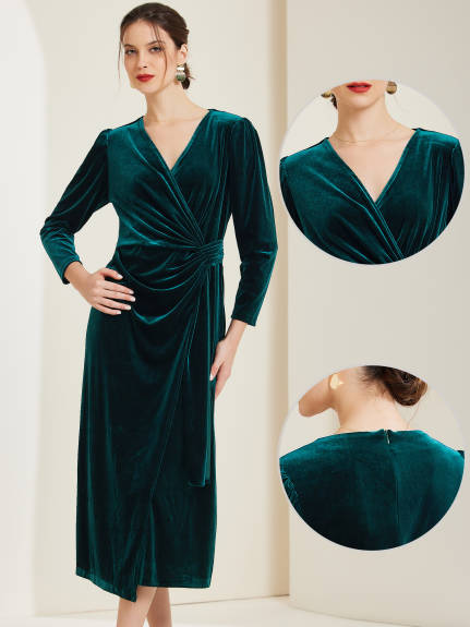 INSPIRE CHIC - Velvet Wrap V-Neck Maxi Dress