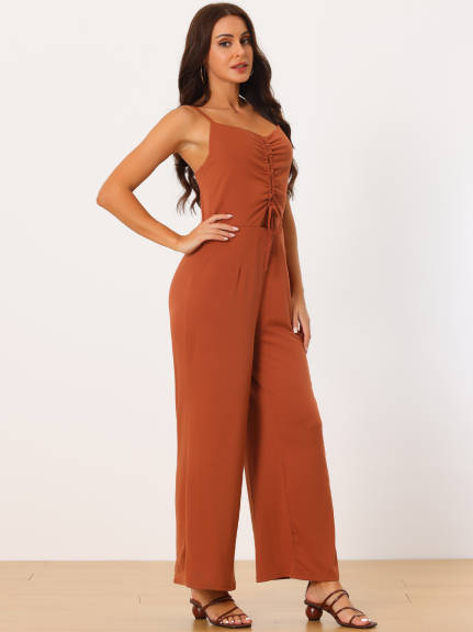 Allegra K - Drawstring Ruched Summer Casual Jumpsuit