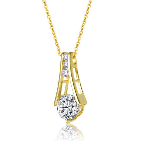 Stella Valentino Sterling Silver 14k Gold Plated with 1.50ctw Lab-Created Moissanite Trapeze Pendant Necklace