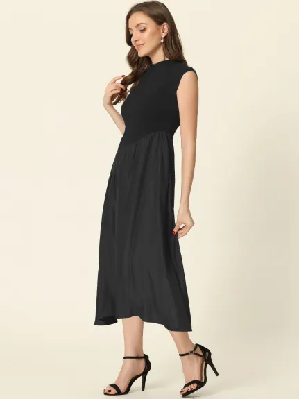 Allegra K- Round Neck Cap Sleeve Midi Dress