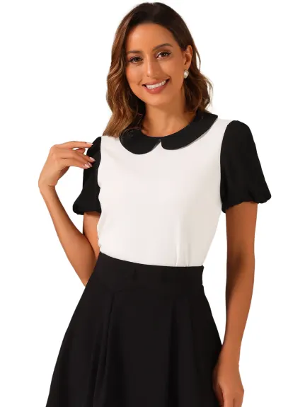 Allegra K- Peter Pan collier contraste Puff Top