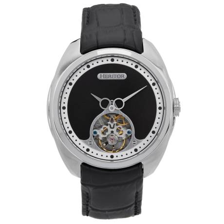 Heritor Automatic - Roman Semi-Skeleton Leather-Band Watch - Silver/Black