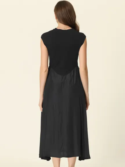 Allegra K- Round Neck Cap Sleeve Midi Dress