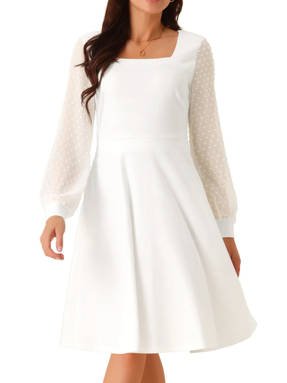 INSPIRE CHIC - Swiss Dot Sleeve Flowy Midi Dress