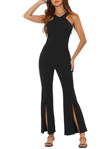 Allegra K - Slit Hem Halter Neck Elegant Jumpsuit