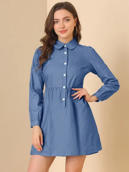 Allegra K- Robe chemise en jean chambray à manches longues pour femme