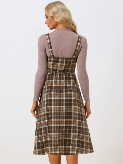 Allegra K- Plaid Overalls Pinafore Dress Suspender Skirt
