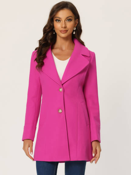 Allegra K- Notched Lapel Button Single Breasted Coat