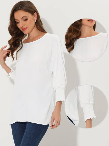 Allegra K - Round Neck Loose Casual Blouse