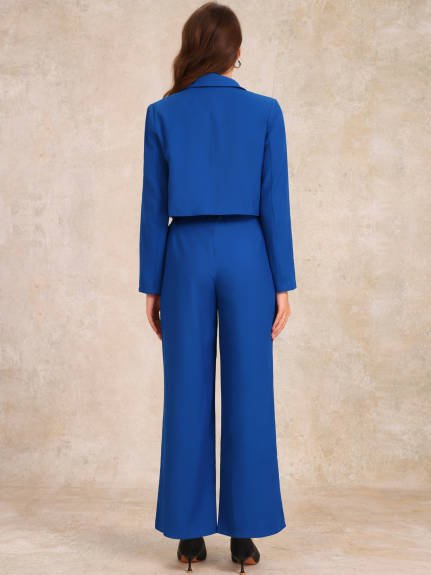 Allegra K - Long Sleeve Cropped Blazer Pant Suit