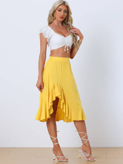 Allegra K- Asymmetrical Ruffle Hem Midi Skirt