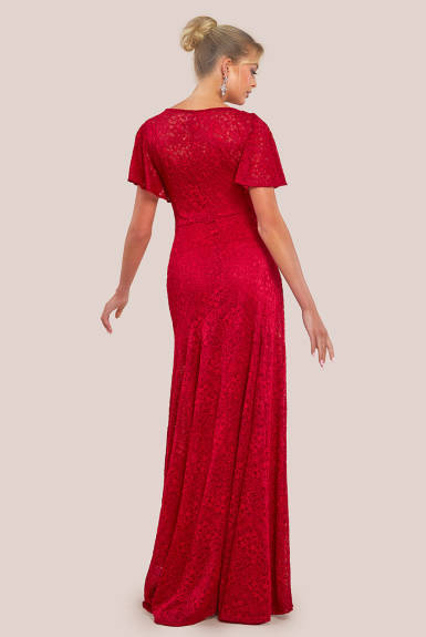 Goddiva - Flutter Sleeve Lace A Line Maxi Dress