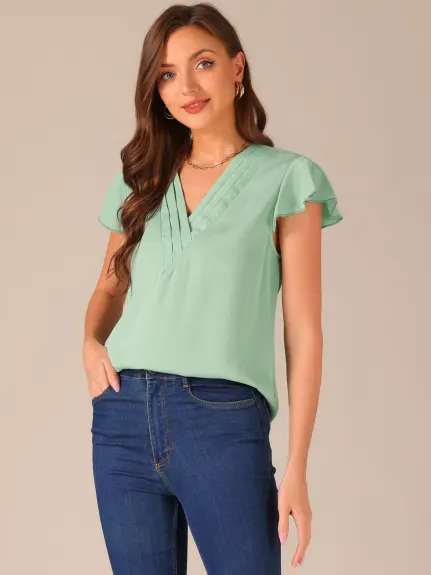 Allegra K- V Neck Flutter Sleeve Shirts